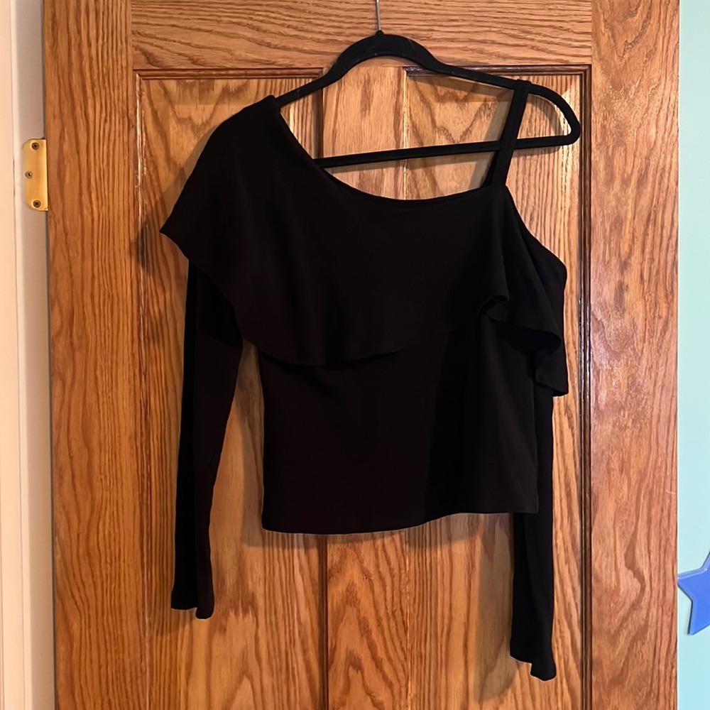 Anthropologie Off the shoulder Black Ruffle Top